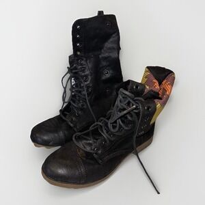 Mossimo Boots Women's 8 Black Moto Fold Down Combat Vegan Leather Geometric